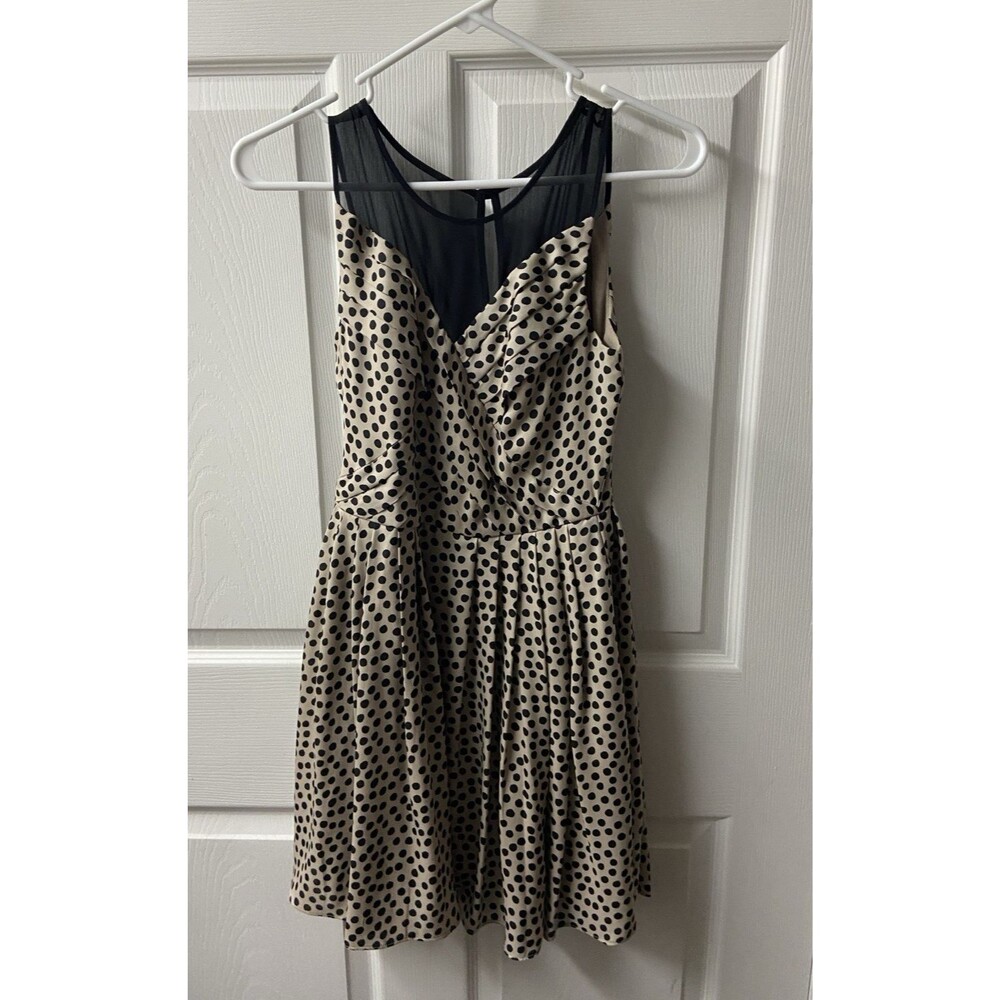 bcbgeneration fit& flare dress sz 0 Polka Dot Knee Length Sleeveless Tan Black